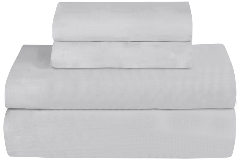 ROYALE LINENS 300 Thread Count 100% Long Staple Combed Cotton Sheet Set - 4 Piece Queen Bed Sheet - 1 Fitted Sheet, 1 Flat Sheet, 2 Pillow case - Breathable, Cool & Crisp Sheet Set (Queen, Silver)