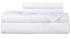 ROYALE LINENS 300 Thread Count 100% Long Staple Combed Cotton Sheet Set - 4 Piece Bed Sheet 1 Fitted Sheet, 1 Flat Sheet, 2 Pillow case - Breathable, Cool & Crisp Percale Sheet Set (Queen, White)