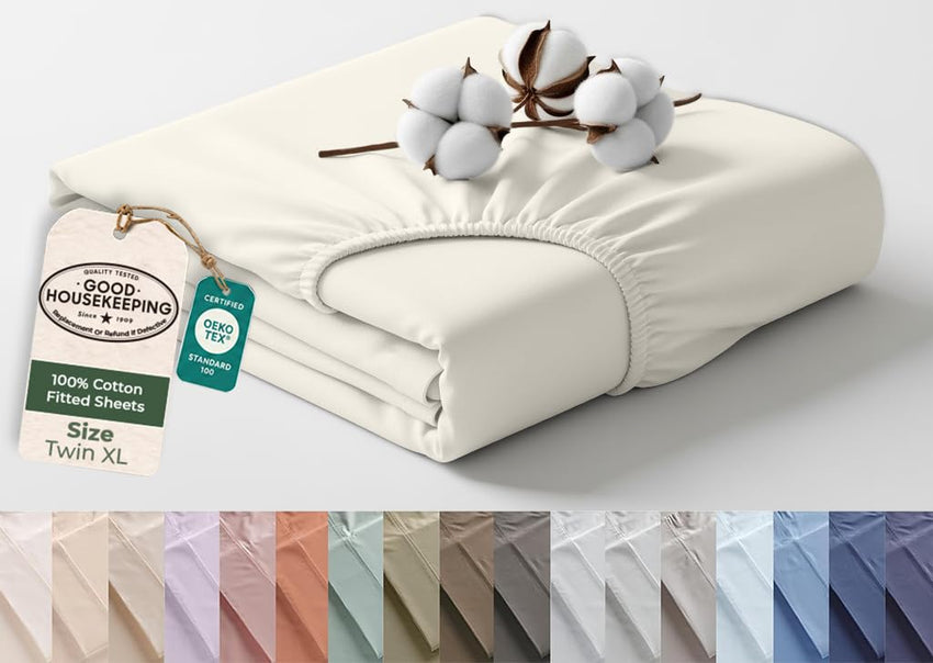 144TC cotton fitted sheet Ivory