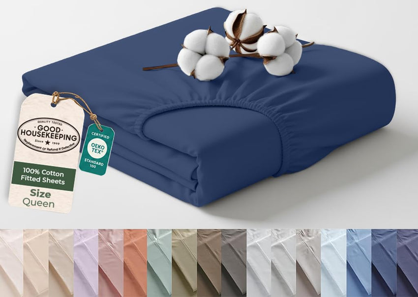 144TC cotton fitted sheet Navy