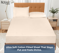 Royale Linens 100% Organic Cotton Percale Weave Super Soft Deep Pocket Bottom Sheets Elastic Sheet Fitted Sheets Only