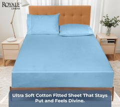 Royale Linens 100% Organic Cotton Percale Weave Super Soft Deep Pocket Bottom Sheets Elastic Sheet Fitted Sheets Only