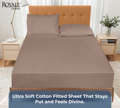 Royale Linens 100% Organic Cotton Percale Weave Super Soft Deep Pocket Bottom Sheets Elastic Sheet Fitted Sheets Only