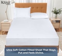 Royale Linens 100% Organic Cotton Percale Weave Super Soft Deep Pocket Bottom Sheets Elastic Sheet Fitted Sheets Only