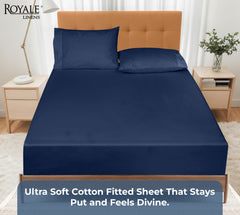Royale Linens 100% Organic Cotton Percale Weave Super Soft Deep Pocket Bottom Sheets Elastic Sheet Fitted Sheets Only