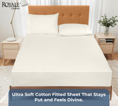 Royale Linens 100% Organic Cotton Percale Weave Super Soft Deep Pocket Bottom Sheets Elastic Sheet Fitted Sheets Only