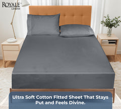 Royale Linens 100% Organic Cotton Percale Weave Super Soft Deep Pocket Bottom Sheets Elastic Sheet Fitted Sheets Only