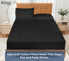 Royale Linens 100% Organic Cotton Percale Weave Super Soft Deep Pocket Bottom Sheets Elastic Sheet Fitted Sheets Only