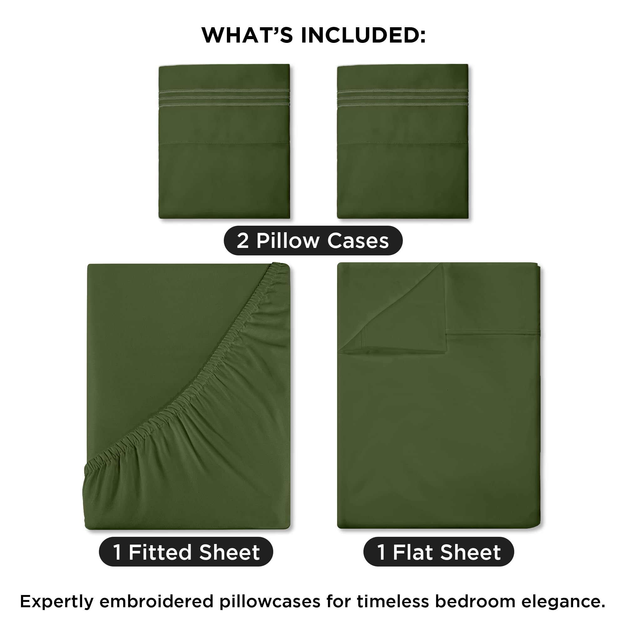 ROYALE LINENS - 4 Piece Bed Sheet - Soft Brushed Microfiber 1800 Bedding Set - 1 Fitted Sheet, 1 Flat Sheet, 2 Pillowcase -Wrinkle & Fade Resistant Luxury Sheet Set (Hunter Green)