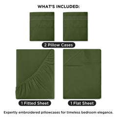 ROYALE LINENS - 4 Piece Queen Bed Sheet - Soft Brushed Microfiber 1800 Bedding Set - 1 Fitted Sheet, 1 Flat Sheet, 2 Pillowcase -Wrinkle & Fade Resistant Luxury Sheet Set (Hunter Green, Queen)