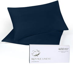 Royale Linens 400 Thread Count 100% American Grown Cotton Queen Pillowcase Set - Luxury Sateen Queen Pillow case - 20"x30" Inch - Soft & Smooth Set of 2 Navy Pillowcases - (Queen, Rivera Navy)