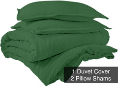 ROYALE Hunter Green Duvet Cover Queen Size - Washed Duvet Cover Set, 3 Piece Double Brushed Duvet Covers with Button Closure - 1 Duvet Cover 90x90 inch & 2 Pillow Shams - Comforter Cover