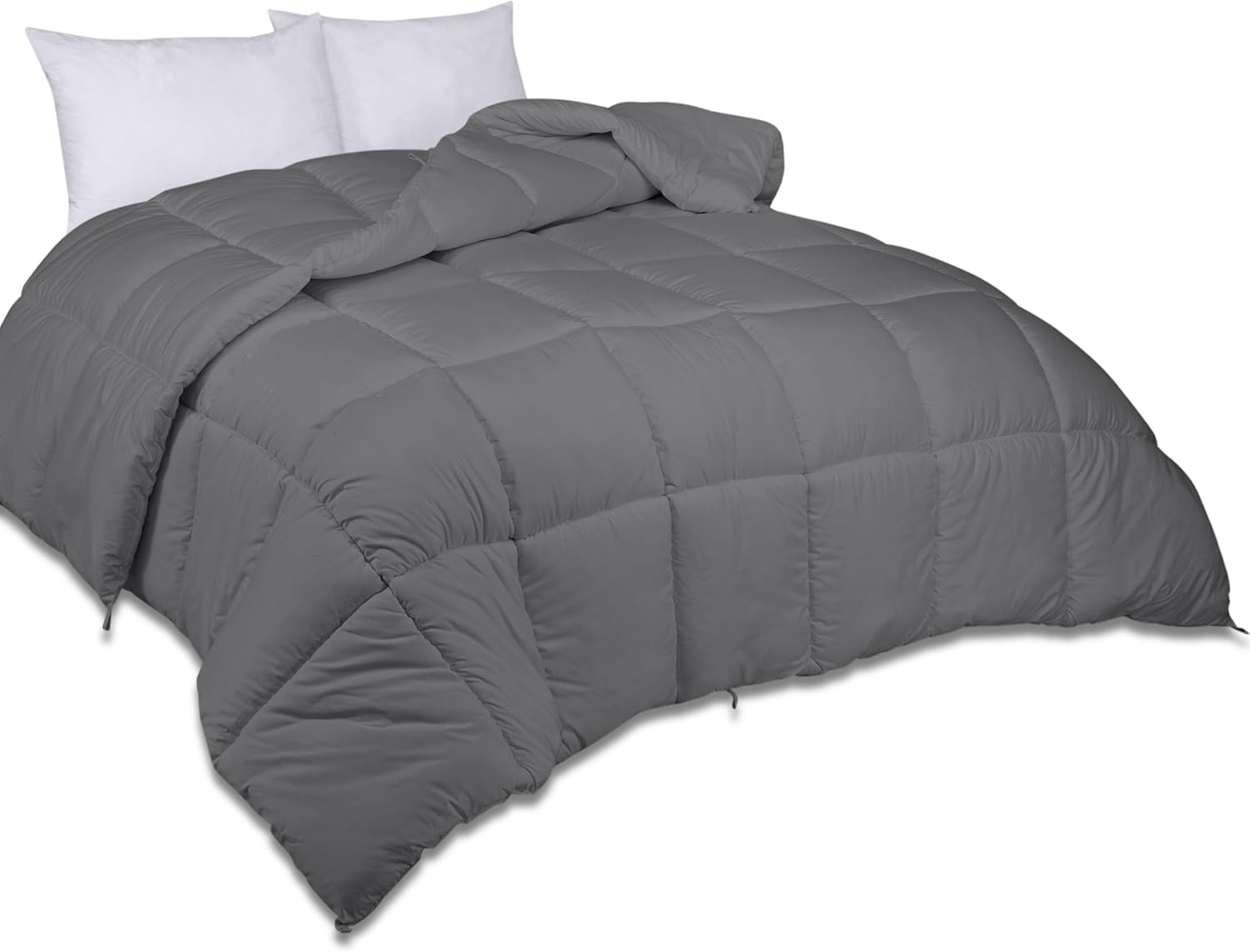 ROYALE Queen Comforter - All Season Down Alternative Bedding Comforter - Lightweight Quilted Comforter with Corner Tabs - Ultra Soft Luxury Hotel Comforter - Box Stitched Duvet Insert (Queen, Grey)