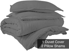 ROYALE Grey Duvet Cover Queen Size - Washed Duvet Cover Set, 3 Piece Double Brushed Duvet Covers with Button Closure - 1 Duvet Cover 90x90 inches and 2 Pillow Shams - Comforter Cover