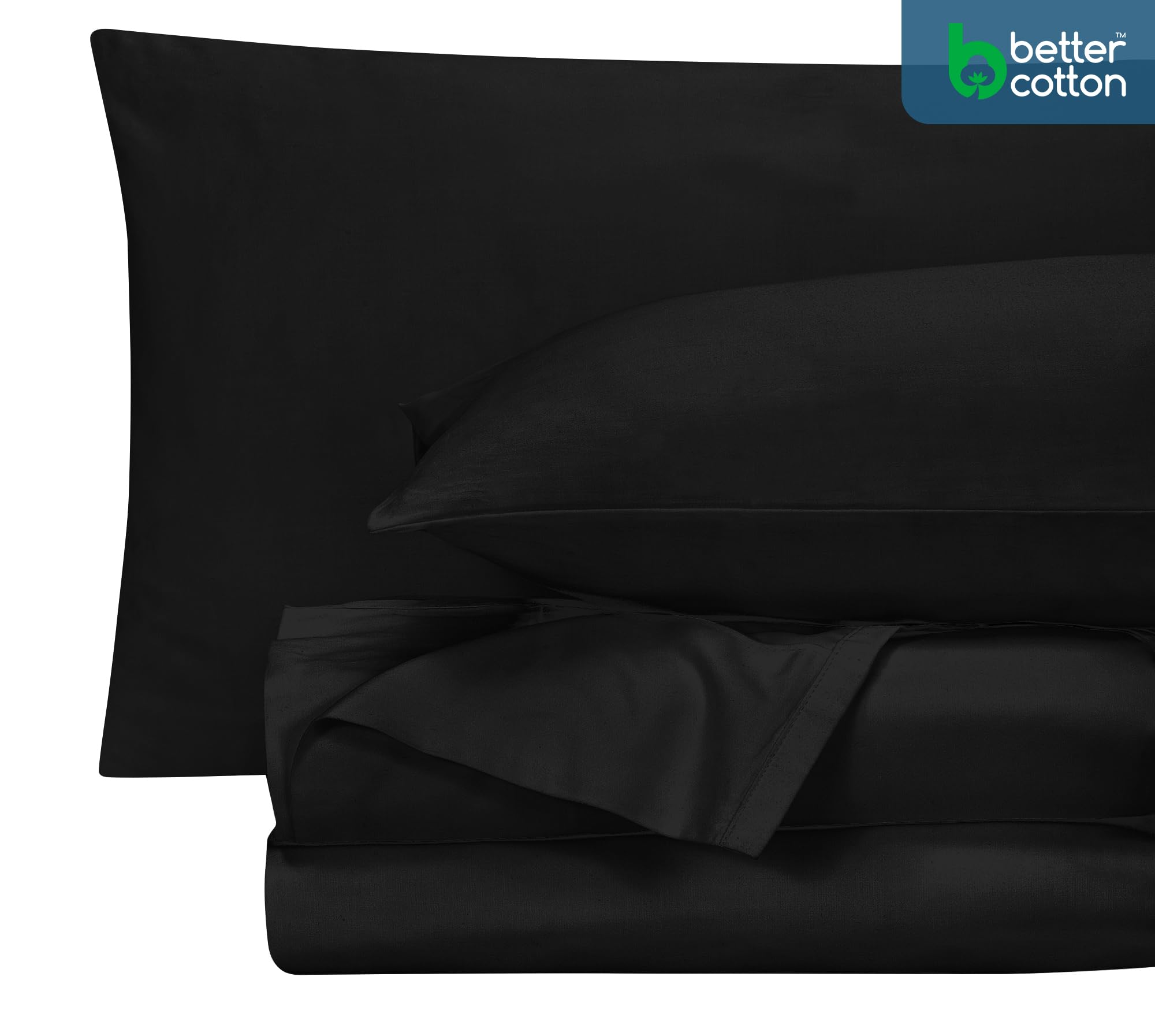 ROYALE LINENS 400 Thread Count 100% American Grown Cotton 4 Piece Sateen Sheet Set - 1 Fitted Sheet, 1 Flat Sheet, 2 Pillow case - Black Bedsheet - Cotton Sheets - ( Night Black)