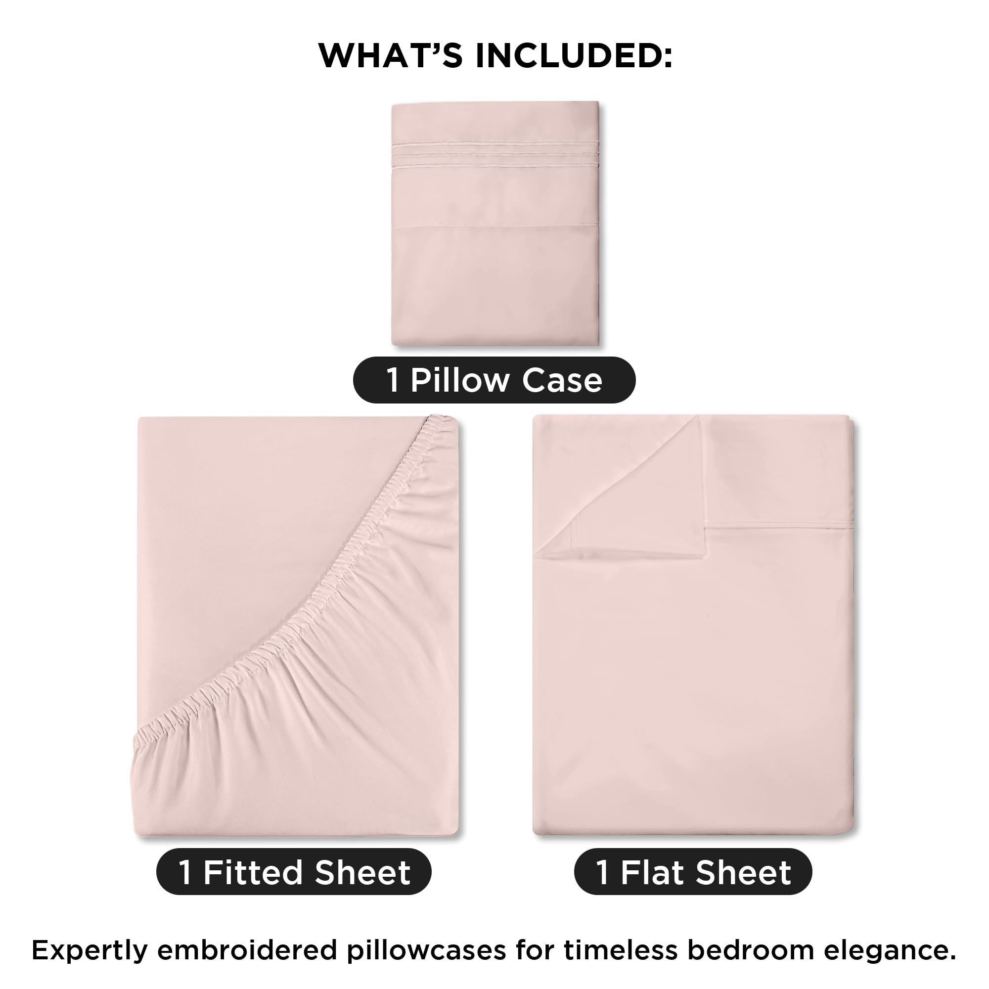 ROYALE LINENS - 4 Piece Queen Bed Sheet - Soft Brushed Microfiber 1800 Bedding Set - 1 Fitted Sheet, 1 Flat Sheet, 2 Pillow case - Wrinkle & Fade Resistant Luxury Queen Size Sheet Set (Pink, Queen)