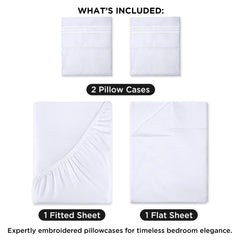 ROYALE LINENS - 4 Piece Queen Bed Sheet - Soft Brushed Microfiber 1800 Bedding Set - 1 Fitted Sheet, 1 Flat Sheet, 2 Pillow case - Wrinkle & Fade Resistant Luxury Queen Size Sheet Set (White, Queen)