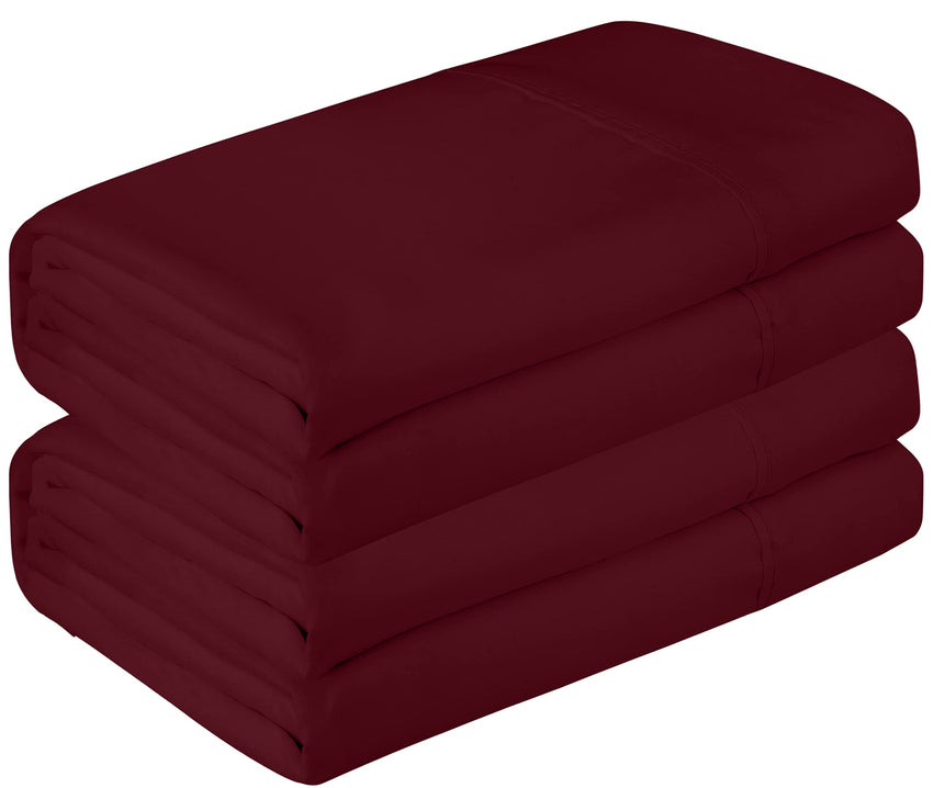 Royale Linen 2 Pack Bulk Flat Sheet Set - Top Sheet - Soft 1800 Microfiber - Wrinkle & Stain Resistant - for Hotel, Massage Table, Hospital, Dorm - Queen Flat Sheet Sold Separately (Queen, Burgundy)