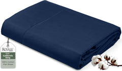 Royale Linens 200 Thread Count 100% Long Staple Combed Cotton Flat Sheet - Super Soft - Top Sheet - Breathable, Cool & Crisp Percale Flat Sheet Only (Queen, Navy)