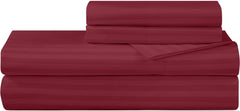 ROYALE LINENS 300 Thread Count 100% Long Staple Combed Cotton Printed Sheet Set - 4 Piece Queen Bed Sheet - 1 Fitted Sheet, 1 Flat Sheet, 2 Pillow case -Cool & Crisp Sheet Set (Queen, Stripe Burgundy)