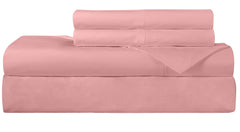 ROYALE LINENS 300 Thread Count 100% Long Staple Combed Cotton Sheet Set - 4 Piece Queen Bed Sheet 1 Fitted Sheet, 1 Flat Sheet, 2 Pillow Case - Breathable, Cool & Crisp Percale Sheet Set (Queen, Pink)