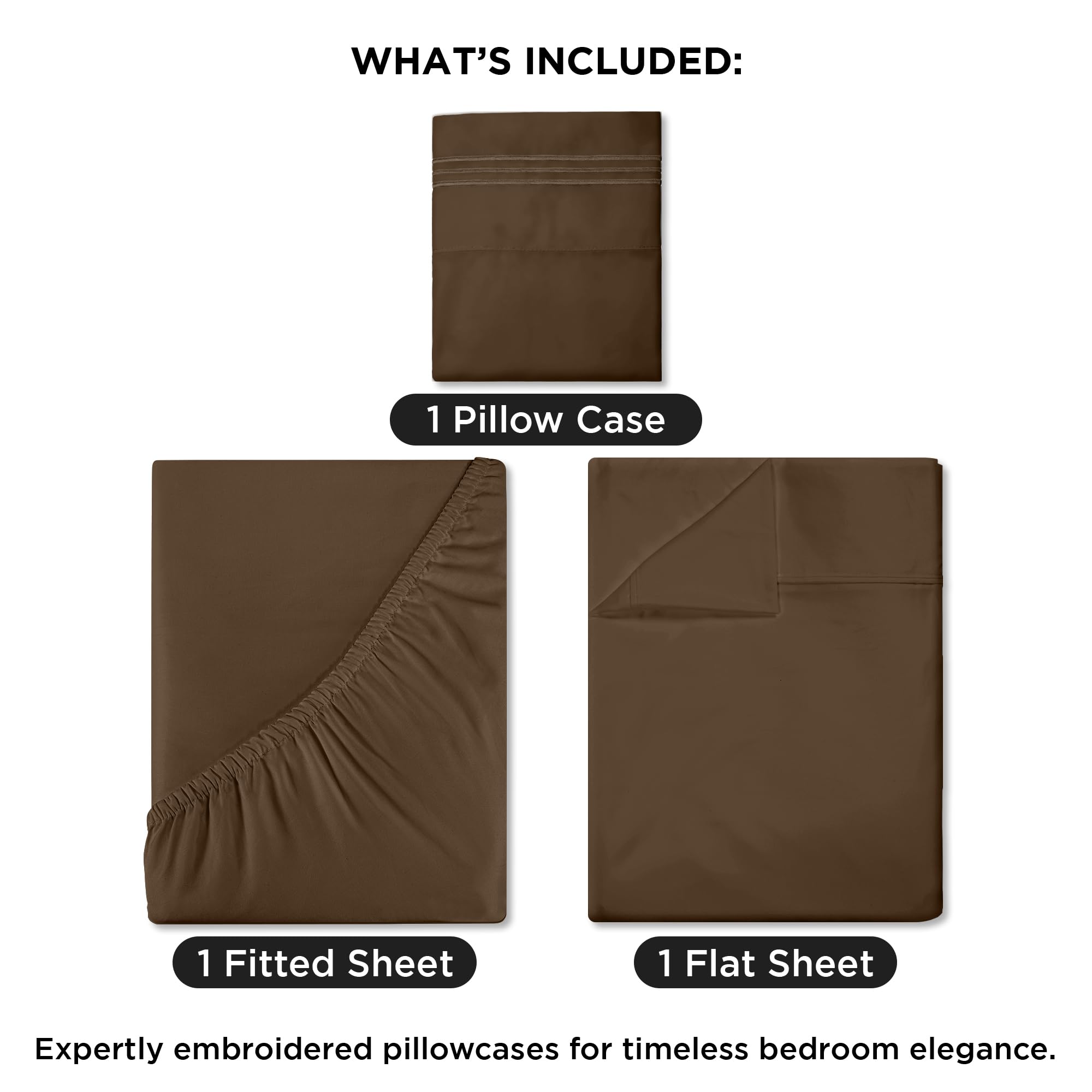 ROYALE LINENS - 4 Piece Queen Bed Sheet - Soft Brushed Microfiber 1800 Bedding Set - 1 Fitted Sheet, 1 Flat Sheet, 2 Pillowcase -Wrinkle & Fade Resistant Luxury Sheet Set (Chocolate Brown, Queen)