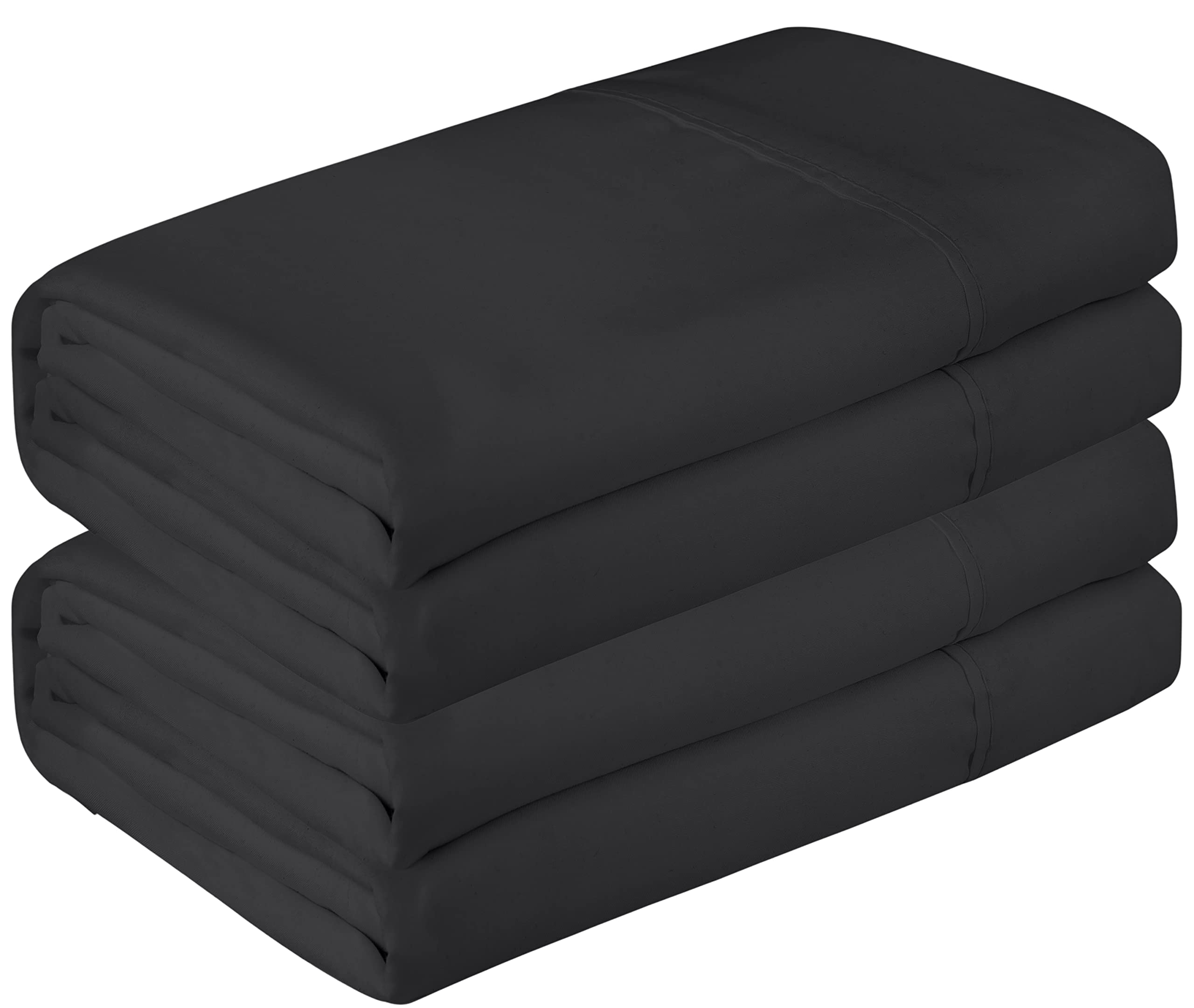 Royale Linen 2 Pack Bulk Flat Sheet Set - Top Sheet - Soft 1800 Microfiber - Wrinkle & Stain Resistant - for Hotel, Massage Table, Hospital, Dorm - Queen Flat Sheet Sold Separately (Queen, Black)