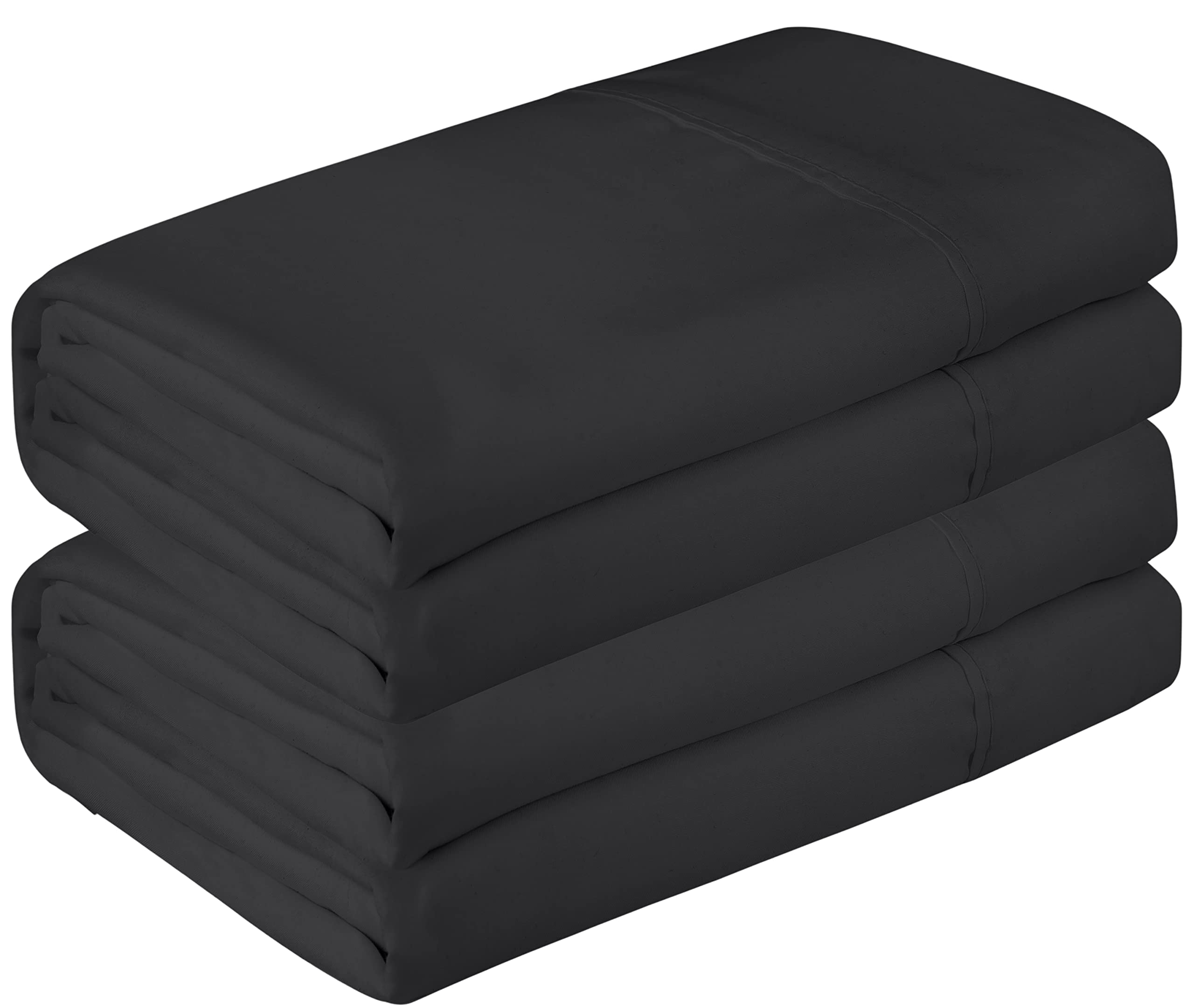 Royale Linen 2 Pack Bulk Flat Sheet Set - Top Sheet - Soft 1800 Microfiber - Wrinkle & Stain Resistant - for Hotel, Massage Table, Hospital, Dorm - Flat Sheet Sold Separately (Black)