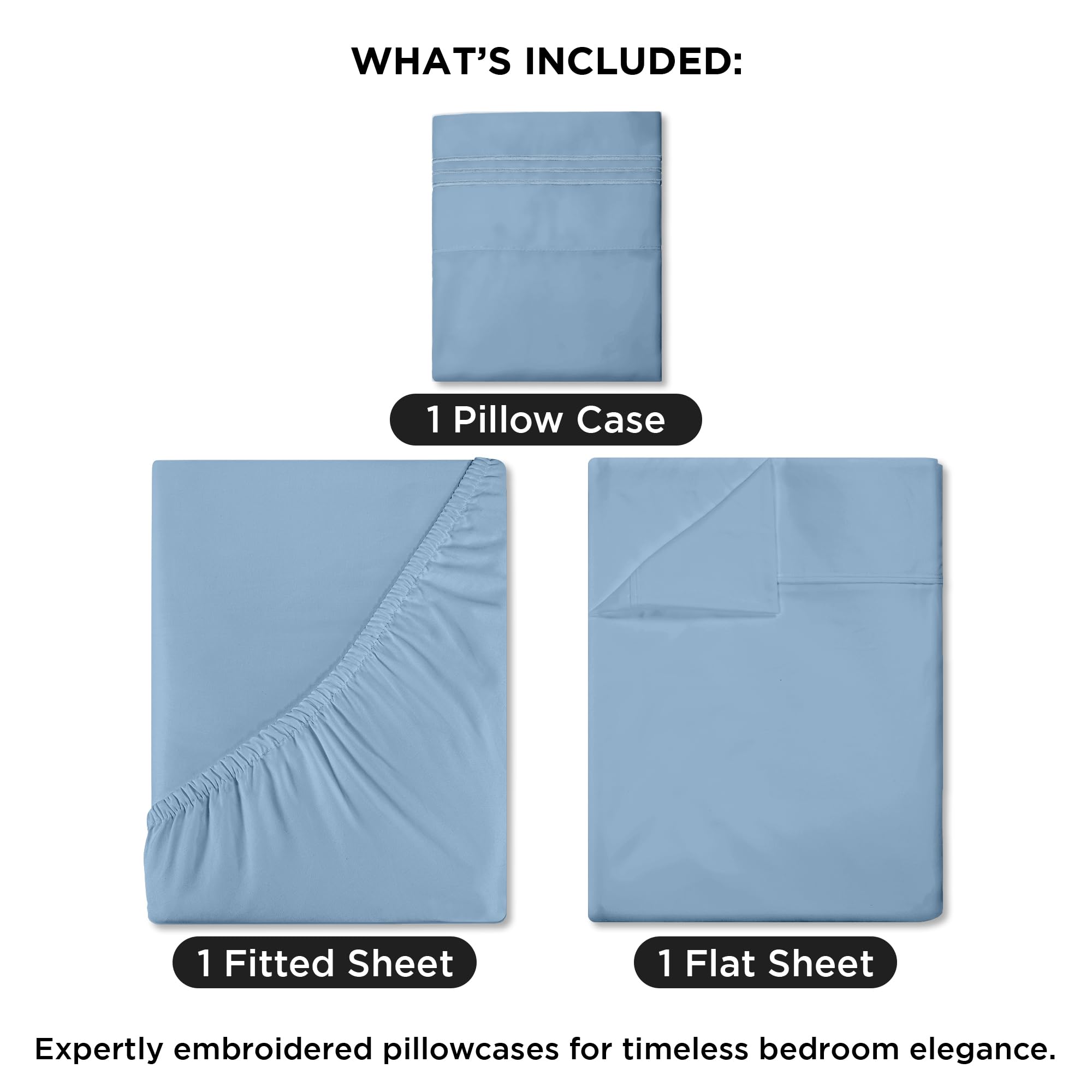 Royale Linens - 4 Piece Queen Bed Sheet - Soft Brushed Microfiber 1800 Bedding Set - 1 Fitted Sheet, 1 Flat Sheet, 2 Pillowcase -Wrinkle & Fade Resistant Luxury Queen Size Sheet Set (Lake Blue, Queen)