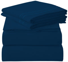 ROYALE LINENS - 4 Piece Bed Sheet - Soft Brushed Microfiber 1800 Bedding Set - 1 Fitted Sheet, 1 Flat Sheet, 2 Pillow case - Wrinkle & Fade Resistant Luxury Sheet Set (Navy)