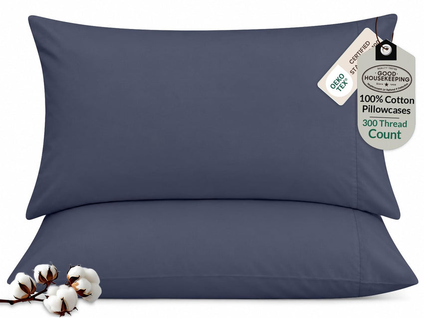 ROYALE LINENS 300 thread Count 100% Long Staple Combed Cotton Pillowcases Set Of 2 - Ultra Soft - Queen Bed Pillow Cover - 20"x30" - Breathable, Cool & Crisp Percale White Pillow Cases