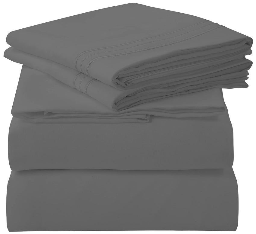 ROYALE LINENS - 4 Piece Bed Sheet - Soft Brushed Microfiber 1800 Bedding Set - 1 Fitted Sheet, 1 Flat Sheet, 2 Pillow case - Wrinkle & Fade Resistant Luxury Sheet Set (Grey)