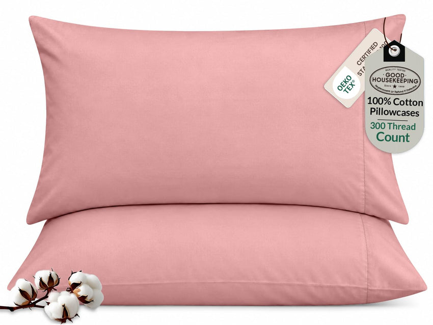 ROYALE LINENS 300 thread Count 100% Long Staple Combed Cotton Pillowcases Set Of 2 - Ultra Soft - Queen Bed Pillow Cover - 20"x30" - Breathable, Cool & Crisp Percale White Pillow Cases