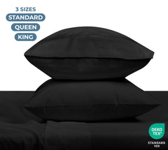 ROYALE LINENS 200 Thread Count 100% Long Staple Combed Cotton Pillowcases Set Of 2 - Ultra Soft - Queen Bed Pillow Cover - 20"x30" - Breathable, Cool & Crisp Percale White Pillow Cases (Queen, Black)
