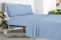 Royale Linen 2 Pack Bulk Flat Sheet Set - Top Sheet - Soft 1800 Microfiber - Wrinkle & Stain Resistant - For Hotel, Massage Table, Hospital, Dorm - Queen Flat Sheet Sold Separately (Queen, Lake Blue)