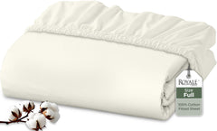 Royale Linens 200 Thread Count 100% Long Staple Combed Cotton Fitted Sheet - Super Soft Deep Pocket Bottom Sheet -Queen Fitted Sheet Only - Elastic Sheet (Queen,Ivory)
