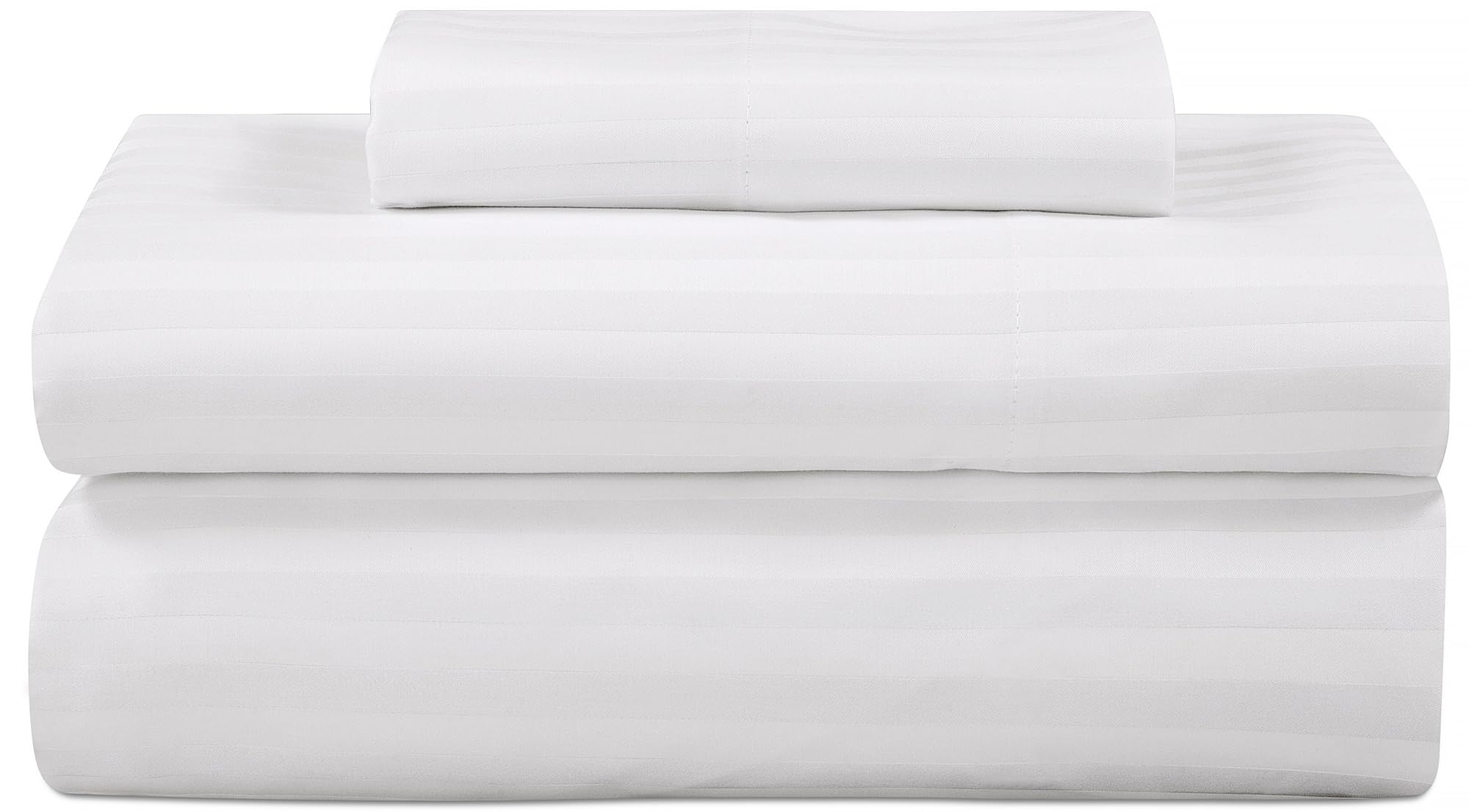 ROYALE LINENS 300 Thread Count 100% Long Staple Combed Cotton Printed Sheet Set - 4 Piece Queen Bed Sheet - 1 Fitted Sheet, 1 Flat Sheet, 2 Pillow case - Cool & Crisp Sheet Set (Queen, Stripe White)