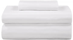 ROYALE LINENS 300 Thread Count 100% Long Staple Combed Cotton Printed Sheet Set - 4 Piece Queen Bed Sheet - 1 Fitted Sheet, 1 Flat Sheet, 2 Pillow case - Cool & Crisp Sheet Set (Queen, Stripe White)