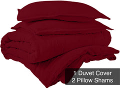 ROYALE Burgundy Duvet Cover Queen Size - Washed Duvet Cover Set, 3 Piece Double Brushed Duvet Covers with Button Closure - 1 Duvet Cover 90x90 inches and 2 Pillow Shams - Comforter Cover