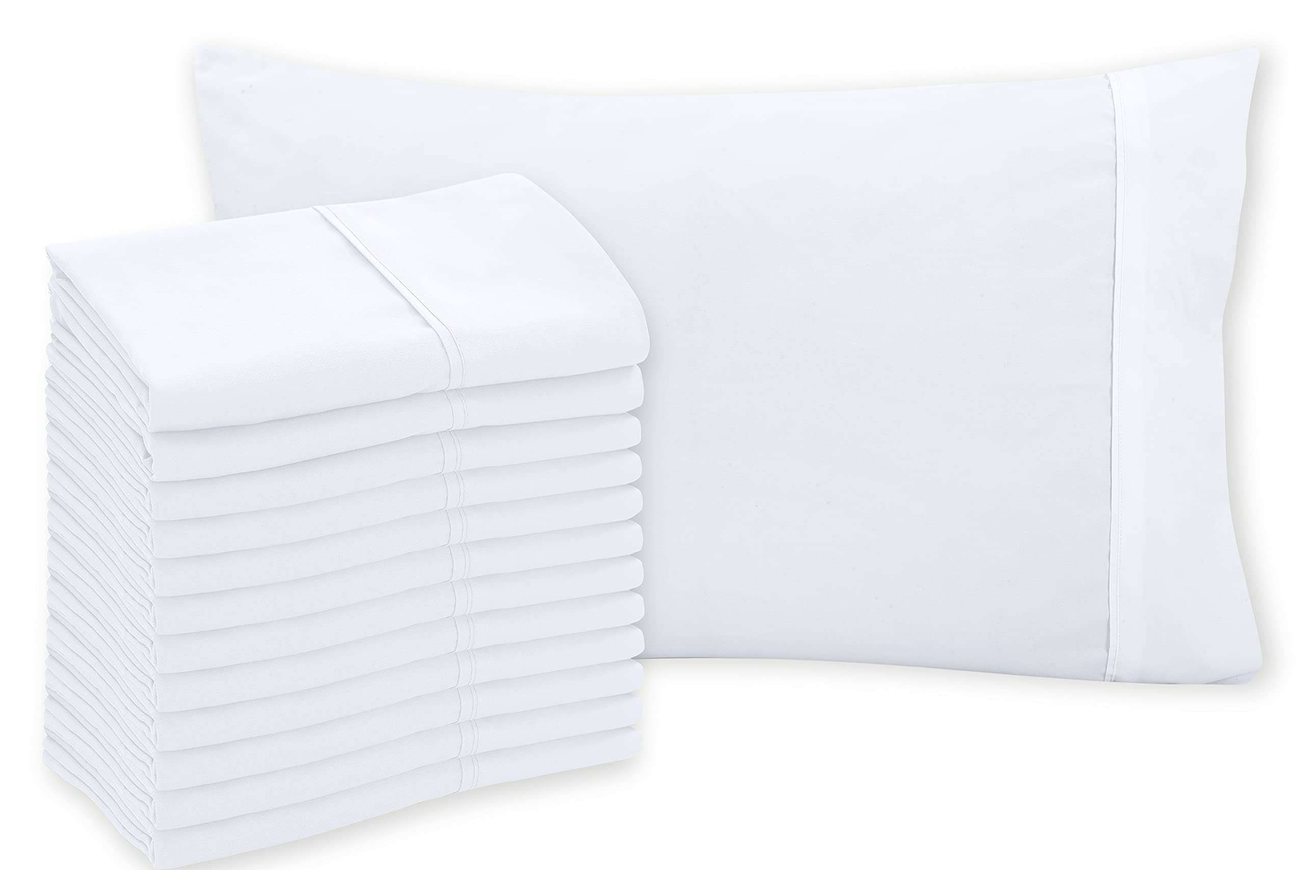 Royale Linens White Pillowcase Set of 12 - Bed Pillow Cover - 1800 Brushed Microfiber - Wrinkle & Fade Resistant - Bulk Pillow Cases - Hotel Quality Pillow Case 12 Pack (White)