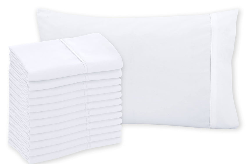 Royale Linens White Pillowcase Set of 12 - Queen 20"x30" Bed Pillow Cover - 1800 Brushed Microfiber - Wrinkle & Fade Resistant - Bulk Pillow Cases - Hotel Quality Pillow Case 12 Pack (Queen, White)