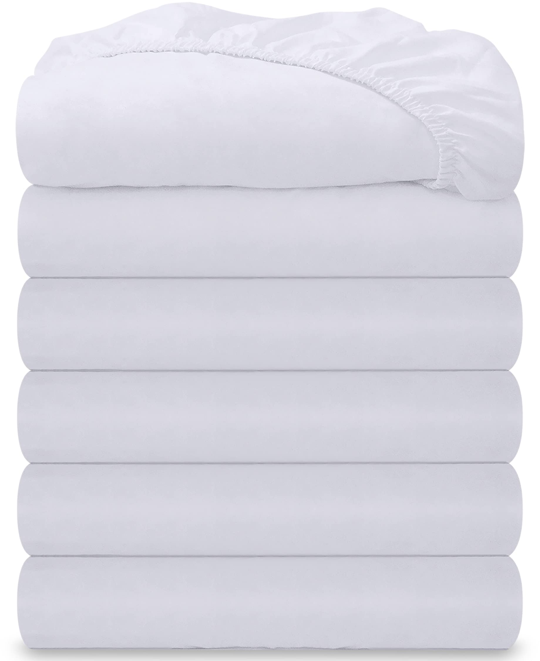 Royale Linens 6 Pack Queen Fitted Sheet Set - Bottom Sheet - Ultra Soft & Breathable - Brushed 1800 Microfiber - Wrinkle & Stain Resistant - Hotel Quality Deep Pocket Stretch Up to 16" (Queen, White)