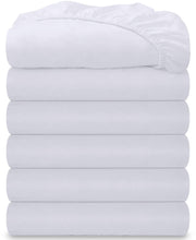 Royale Linens 6 Pack Fitted Sheet Set - Bottom Sheet - Ultra Soft & Breathable - Brushed 1800 Microfiber - Wrinkle & Stain Resistant - Hotel Quality Deep Pocket Stretch Up to 16" ( White)