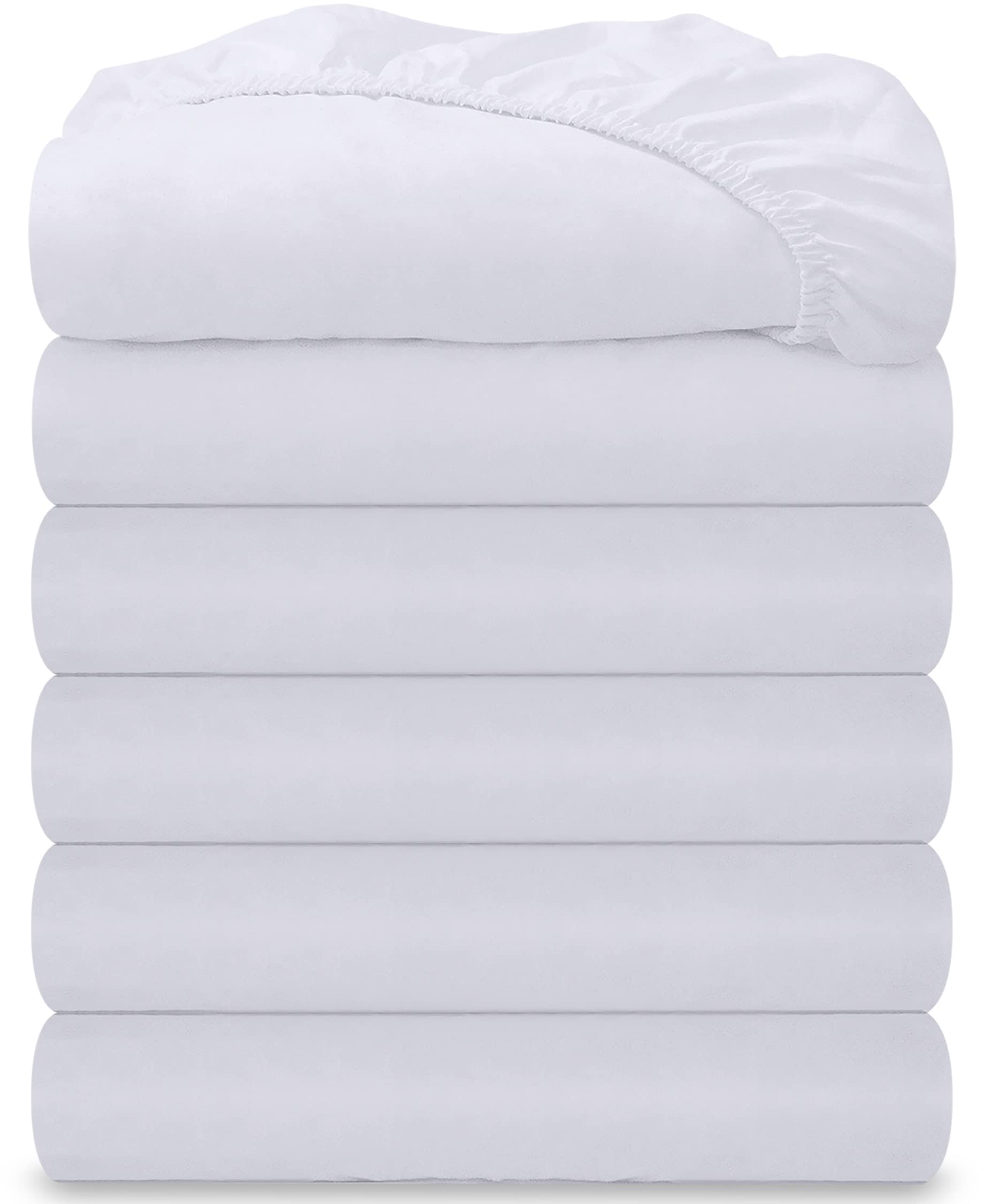 Royale Linens 6 Pack Fitted Sheet Set - Bottom Sheet - Ultra Soft & Breathable - Brushed 1800 Microfiber - Wrinkle & Stain Resistant - Hotel Quality Deep Pocket Stretch Up to 16" ( White)