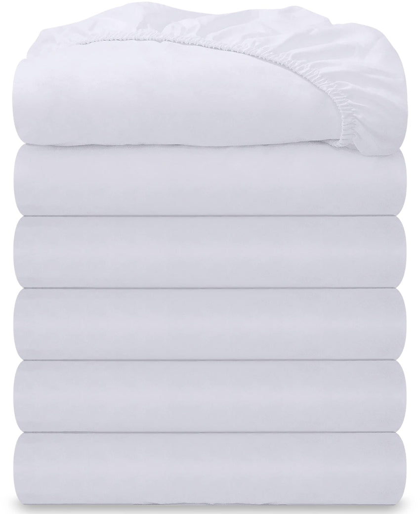 Royale Linens 6 Pack Queen Fitted Sheet Set - Bottom Sheet - Ultra Soft & Breathable - Brushed 1800 Microfiber - Wrinkle & Stain Resistant - Hotel Quality Deep Pocket Stretch Up to 16" (Queen, White)