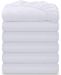 Royale Linens 6 Pack Queen Fitted Sheet Set - Bottom Sheet - Ultra Soft & Breathable - Brushed 1800 Microfiber - Wrinkle & Stain Resistant - Hotel Quality Deep Pocket Stretch Up to 16" (Queen, White)