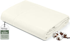 Royale Linens 200 Thread Count 100% Long Staple Combed Cotton Flat Sheet - Super Soft - Top Sheet - Breathable, Cool & Crisp Percale Flat Sheet Only (Queen, Ivory)