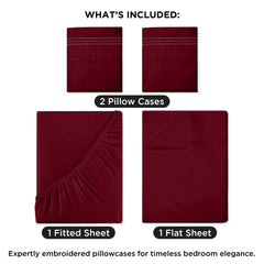 Royale Linens - 4 Piece Queen Bed Sheet - Soft Brushed Microfiber 1800 Bedding Set - 1 Fitted Sheet, 1 Flat Sheet, 2 Pillowcase - Wrinkle & Fade Resistant Luxury Queen Size Sheet Set (Burgundy, Queen)