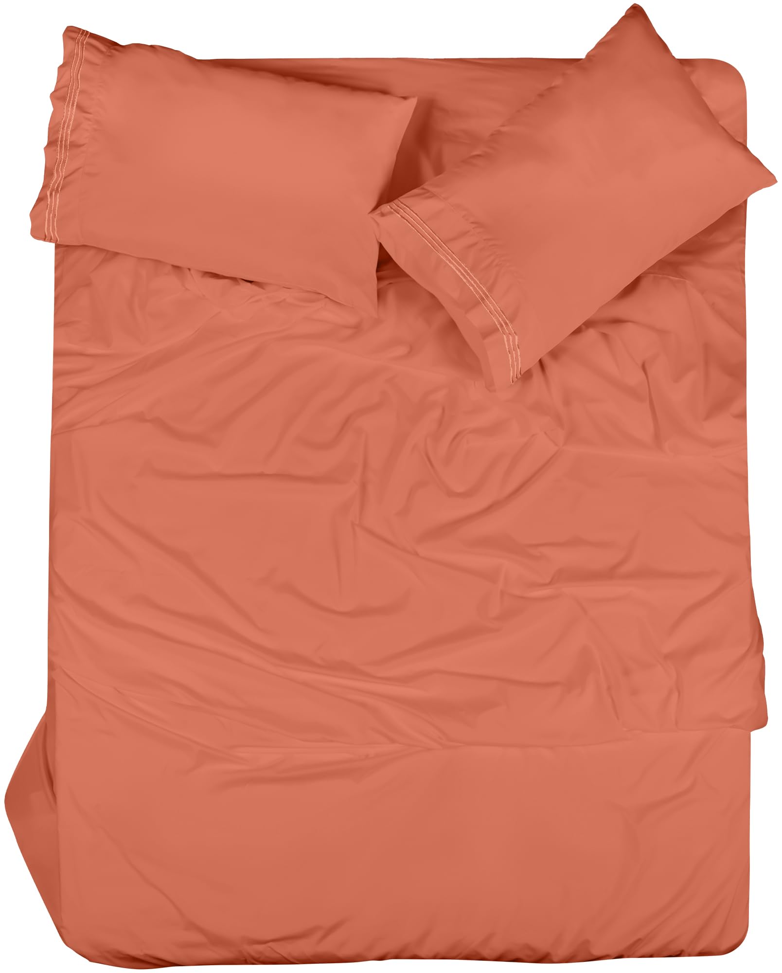 ROYALE LINENS - 4 Piece Queen Bed Sheet - Soft Brushed Microfiber 1800 Bedding Set - 1 Fitted Sheet, 1 Flat Sheet, 2 Pillow case - Wrinkle & Fade Resistant Luxury Queen Size Sheet Set (Coral, Queen)