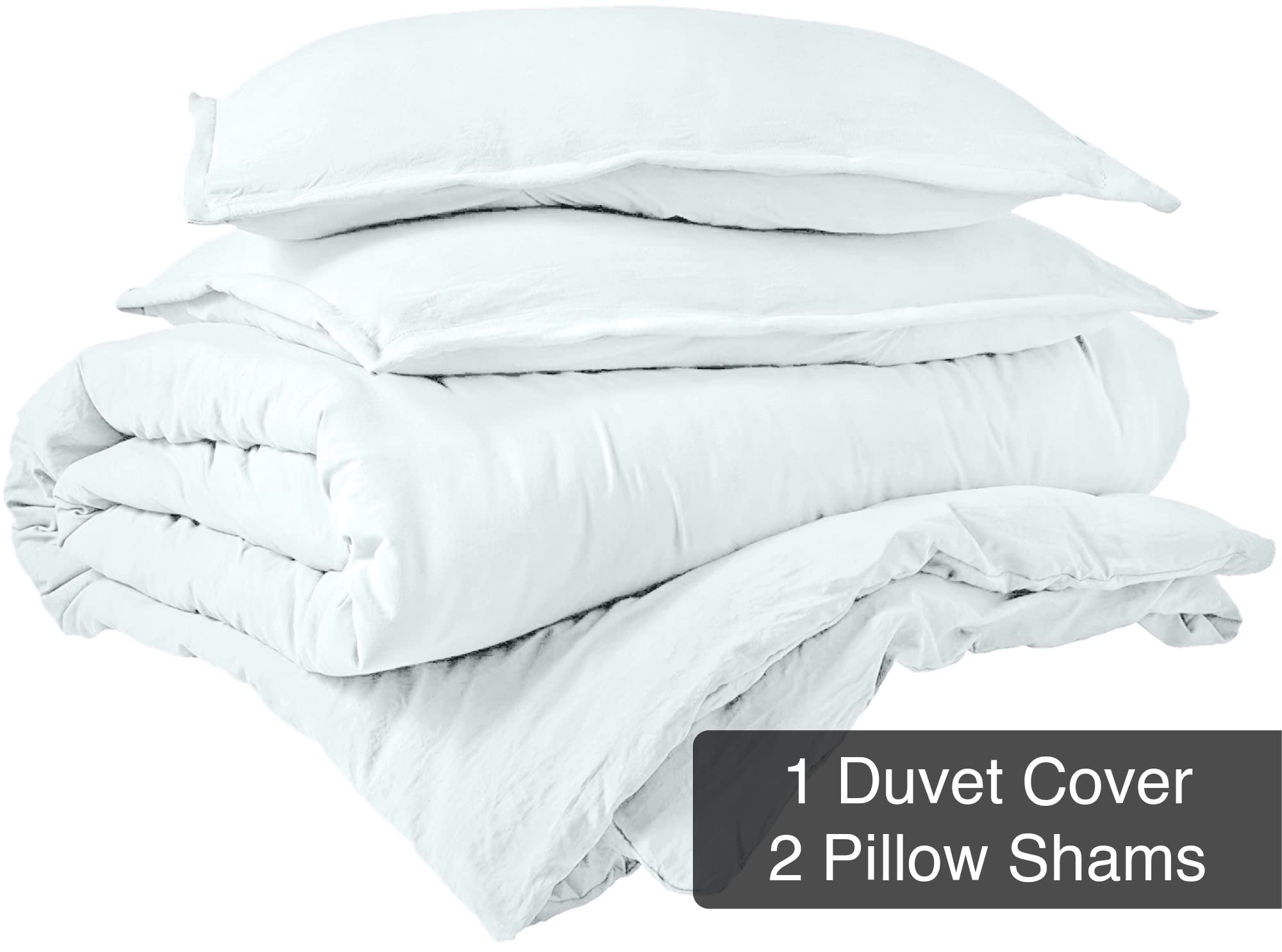 ROYALE White Duvet Cover - Washed Duvet Cover Set, 3 Piece Double Brushed Duvet Covers with Button Closure - 1 Duvet Cover and 2 Pillow Shams - Comforter Cover